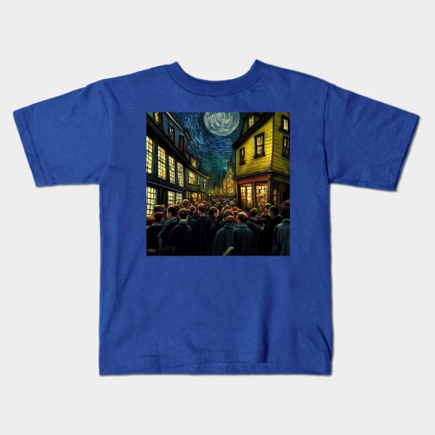 Starry Night in Diagon Alley Kids T-Shirt by Grassroots Green